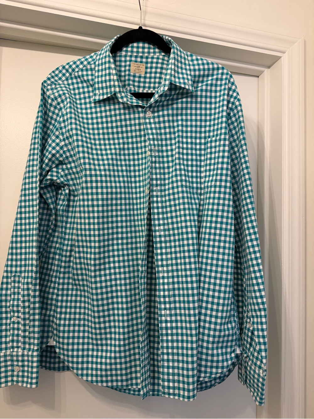 J. Crew Teal and White Gingham Button-Down Shirt